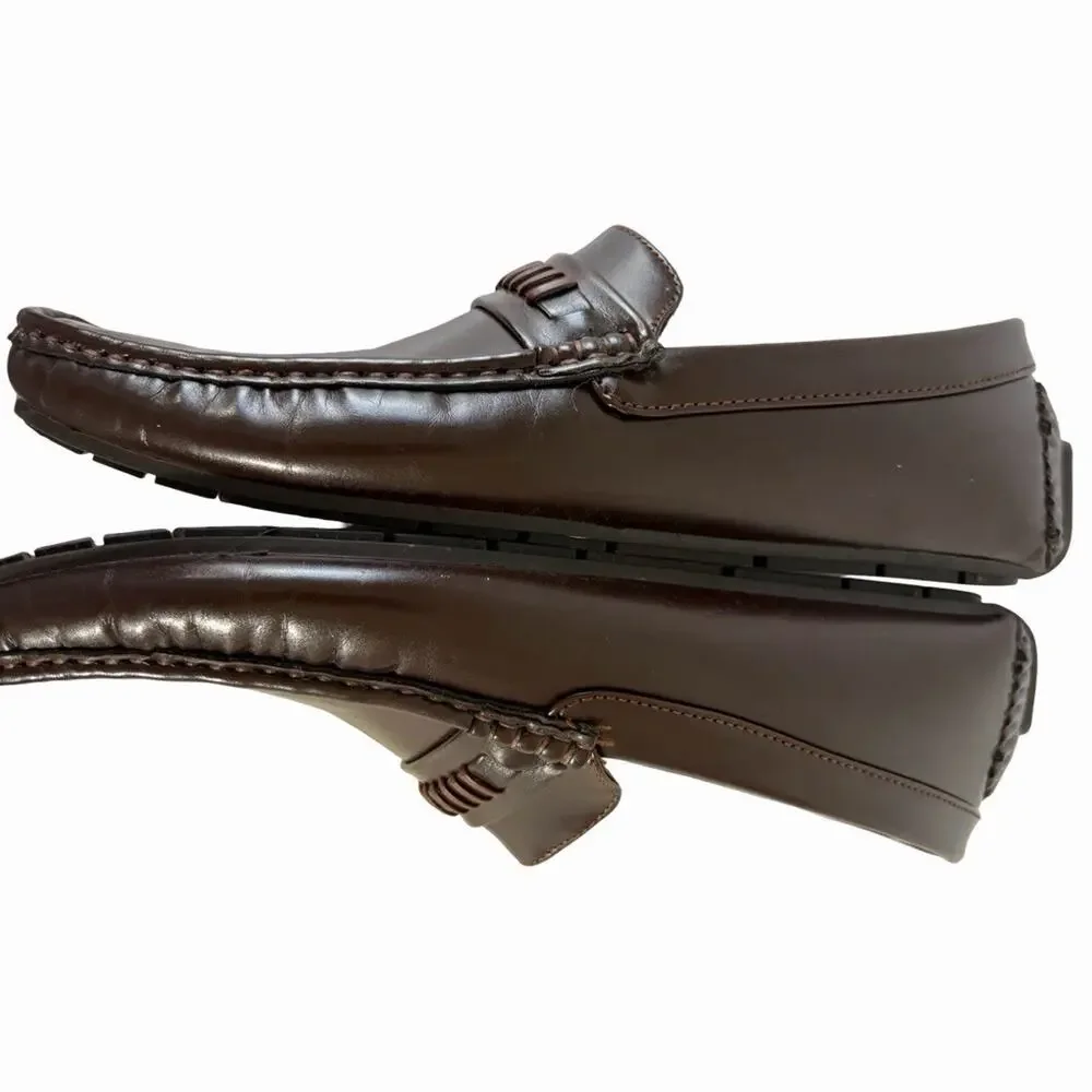 Dejavu Mens US 10.5 Brown Faux Leather Slip On Loafer Round Toe Woven